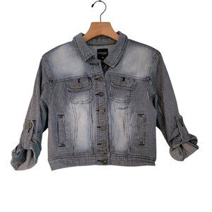 Highway Jeans Distressed Striped Denim Jean Jacket Kids Size M Conductor Look‎